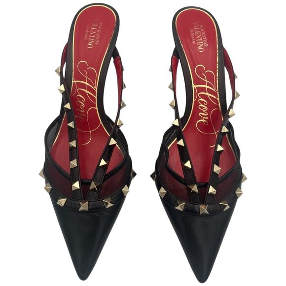 Valentino Garavani Rockstud Alcove Black Leather Pointed Toe Mules EU 39 / US 9 - Picture 2 of 8